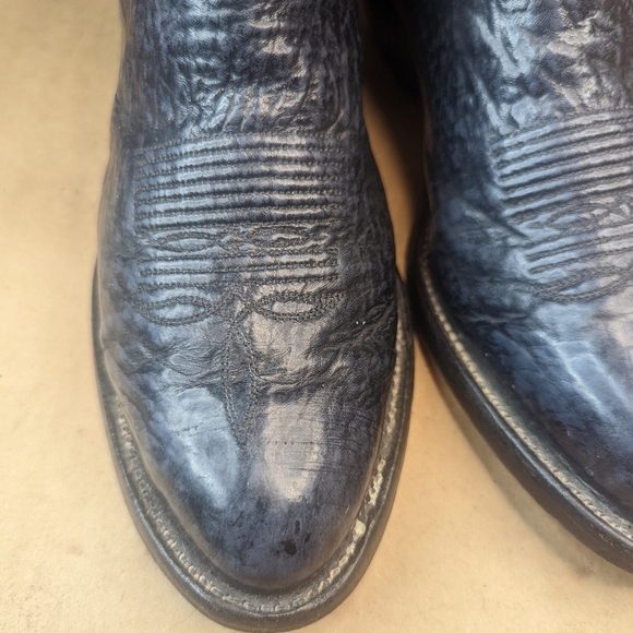 Tony Lama boots men's size 9D shrunken Bull Shoulder blue/gray leather classic W - Picture 4 of 12
